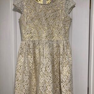 Elegant Gold and Cream Lace Kids Dress